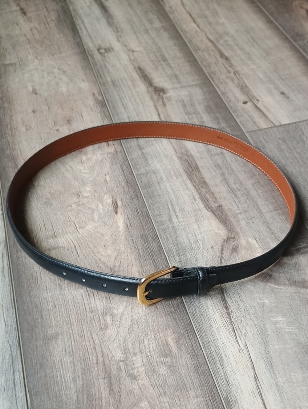 Men's Black Leather Belt with Gold Buckle